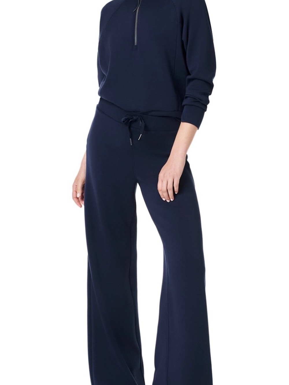 SPANX Set Air Essential Navy Wide-Leg Drawstring Pants and Half Zip